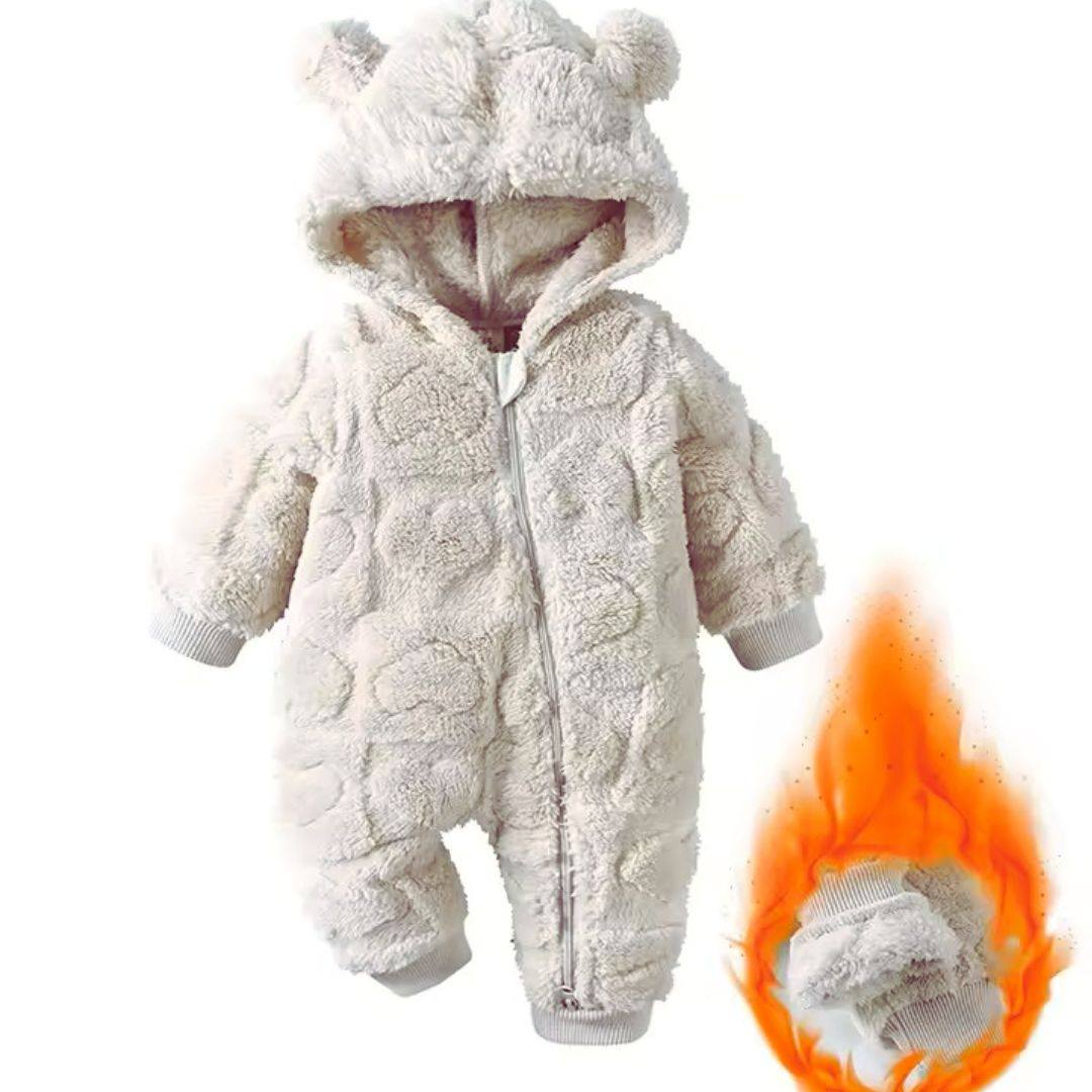 Barboteuse à capuche en velours arctique pour bébé, tenue chaude et confortable pour l'hiver.